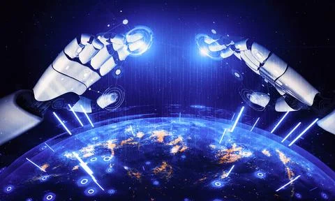Future artificial intelligence robot and cyborg. 3D illustration. Stock Illustration