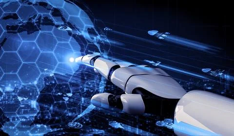 Future artificial intelligence robot and cyborg. 3D illustration. Stock Illustration