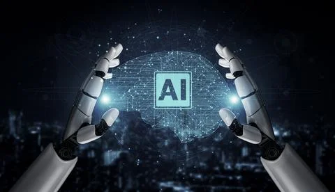 Future artificial intelligence robot and cyborg. 3D illustration. 스톡 일러스트