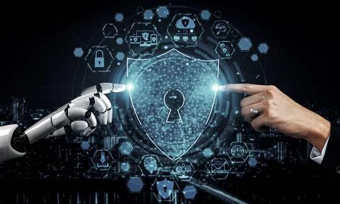 Future artificial intelligence robot and cyborg. 3D illustration. Illustrazione stock