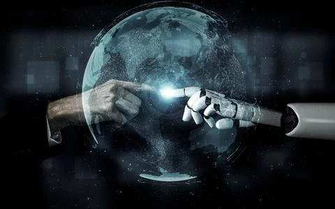 Future artificial intelligence robot and cyborg. 3D illustration. Stock Illustration