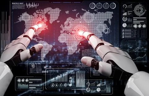 Future artificial intelligence robot and cyborg. 3D illustration. Stock Illustration