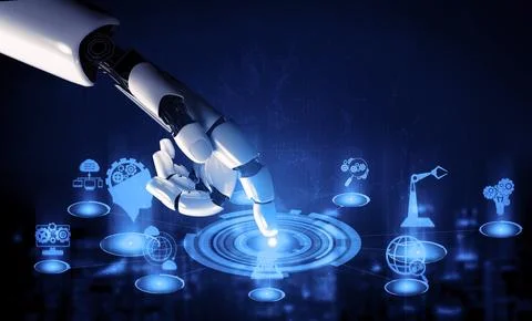 Future artificial intelligence robot and cyborg. 3D illustration. Stock Illustration
