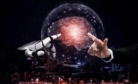 Future artificial intelligence robot and cyborg. 3D illustration. イラスト素材