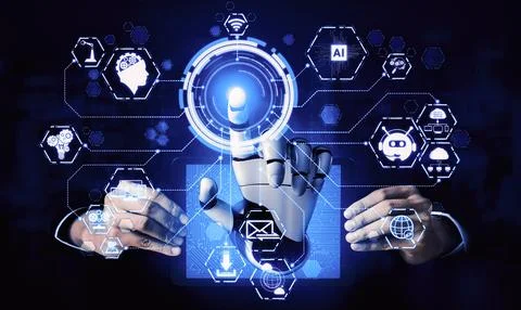 Future artificial intelligence robot and cyborg. 3D illustration. イラスト素材