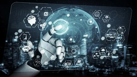 Future artificial intelligence robot and cyborg. 3D illustration. Stock Illustration