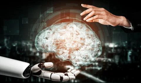 Future artificial intelligence robot and cyborg. 3D illustration. Illustrazione stock