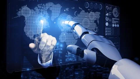 Future artificial intelligence robot and cyborg. 3D illustration. イラスト素材