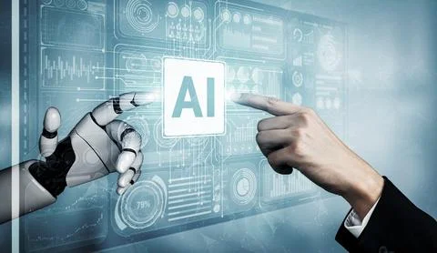 Future artificial intelligence robot and cyborg. 3D illustration. Stock Illustration