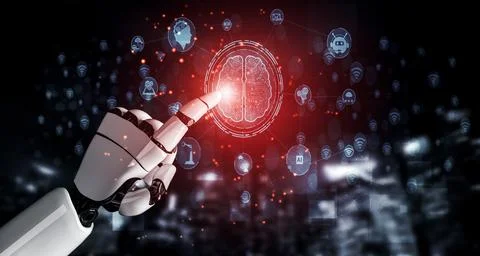 Future artificial intelligence robot and cyborg. 3D illustration. Stock Illustration