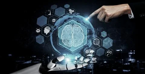 Future artificial intelligence robot and cyborg. 3D illustration. Stock Illustration