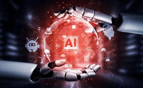 Future artificial intelligence robot and cyborg. 3D illustration. 스톡 일러스트