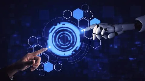 Future artificial intelligence robot and cyborg. 3D illustration. Illustrazione stock