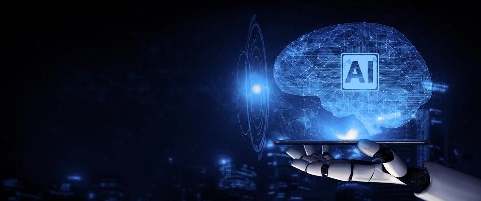 Future artificial intelligence robot and cyborg. 3D illustration. Stock Illustration