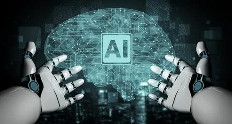 Future artificial intelligence robot and cyborg. 3D illustration. Stock Illustration