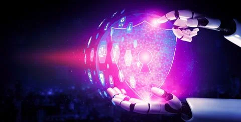 Future artificial intelligence robot and cyborg. 3D illustration. Stock Illustration