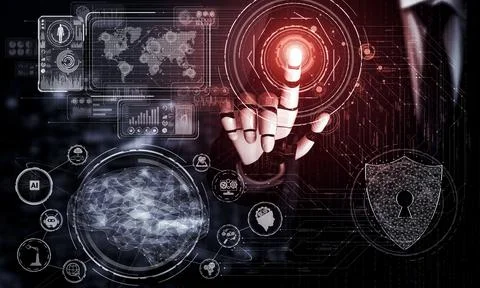 Future artificial intelligence robot and cyborg. 3D illustration. Stock Illustration