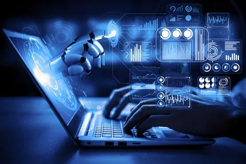 Future artificial intelligence robot and cyborg. 3D illustration. Stock Illustration