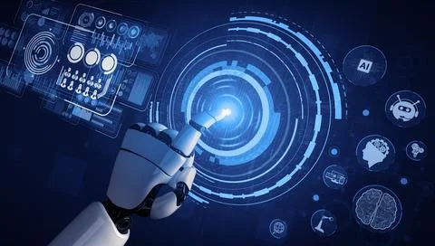 Future artificial intelligence robot and cyborg. 3D illustration. Stock Illustration