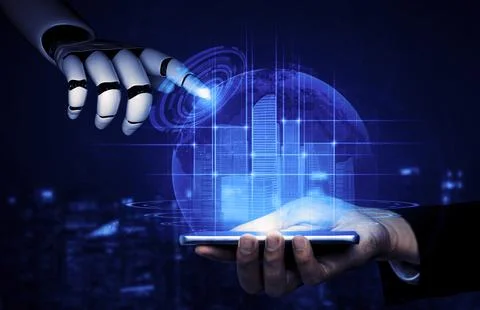 Future artificial intelligence robot and cyborg. 3D illustration. Stock Illustration