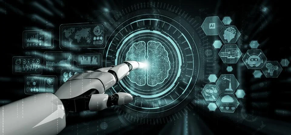 Future artificial intelligence robot and cyborg. 3D illustration. 스톡 일러스트