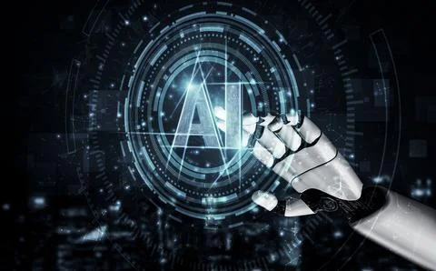 Future artificial intelligence robot and cyborg. 3D illustration. Illustrazione stock