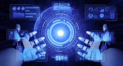 Future artificial intelligence robot and cyborg. 3D illustration. イラスト素材