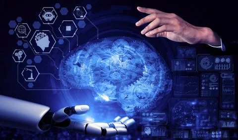 Future artificial intelligence robot and cyborg. 3D illustration. Stock Illustration