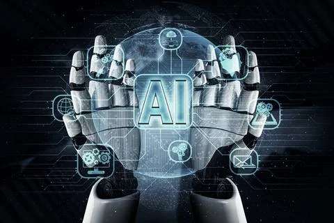 Future artificial intelligence robot and cyborg. 3D illustration. Stock Illustration