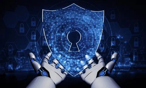 Future artificial intelligence robot and cyborg. 3D illustration. Illustrazione stock