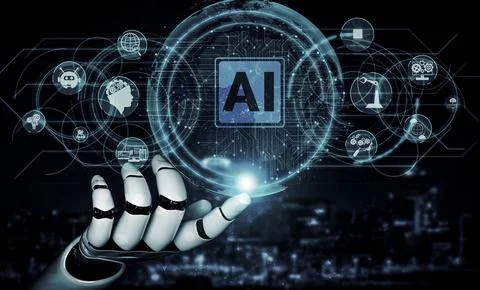 Future artificial intelligence robot and cyborg. 3D illustration. 스톡 일러스트