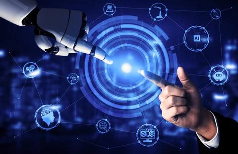 Future artificial intelligence robot and cyborg. 3D illustration. Stock Illustration