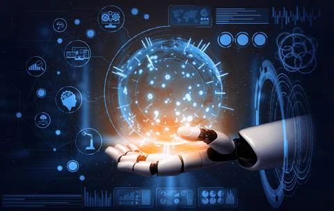 Future artificial intelligence robot and cyborg. 3D illustration. 스톡 일러스트