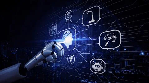 Future artificial intelligence robot and cyborg. 3D illustration. Stock Illustration