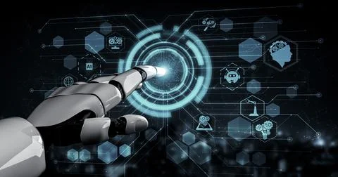 Future artificial intelligence robot and cyborg. 3D illustration. 스톡 일러스트