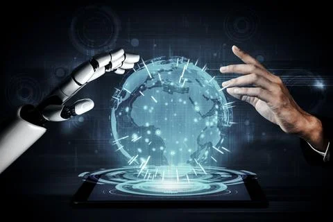 Future artificial intelligence robot and cyborg. 3D illustration. Stock Illustration
