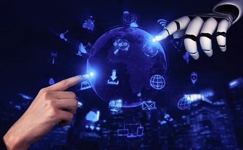 Future artificial intelligence robot and cyborg. 3D illustration. Stock Illustration