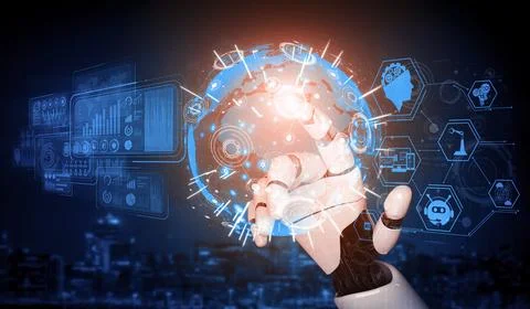 Future artificial intelligence robot and cyborg. 3D illustration. Stock Illustration
