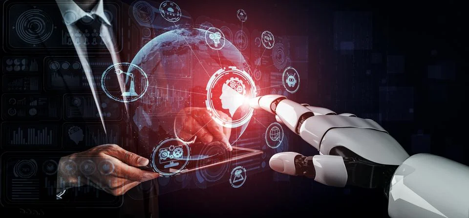 Future artificial intelligence robot and cyborg. 3D illustration. Stock Illustration