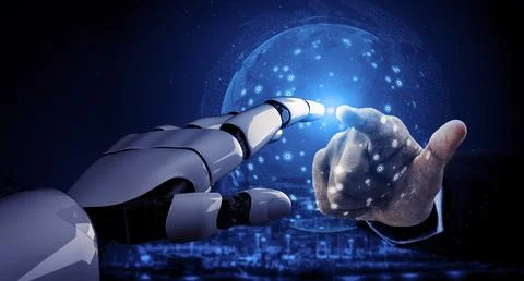Future artificial intelligence robot and cyborg. 3D illustration. Stock Illustration