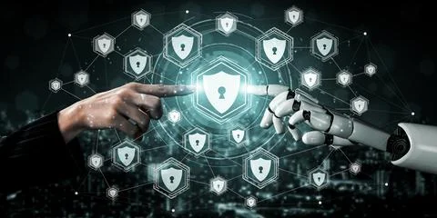 Future artificial intelligence robot and cyborg. 3D illustration. Stock Illustration