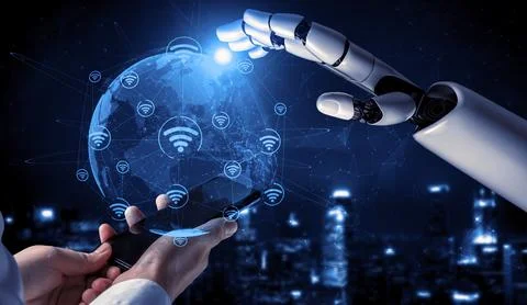 Future artificial intelligence robot and cyborg. 3D illustration. Stock Illustration