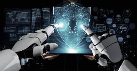 Future artificial intelligence robot and cyborg. 3D illustration. Stock-Illustration