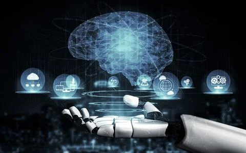 Future artificial intelligence robot and cyborg. 3D illustration. 스톡 일러스트