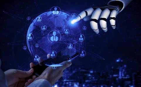 Future artificial intelligence robot and cyborg. 3D illustration. Stock Illustration