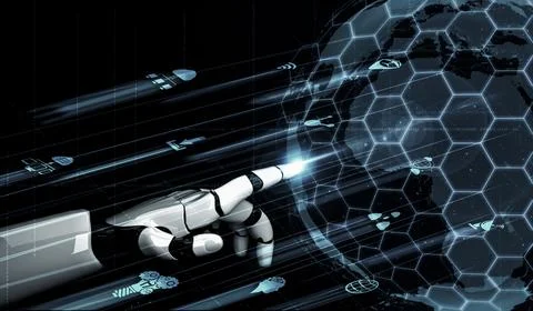 Future artificial intelligence robot and cyborg. 3D illustration. Stock Illustration
