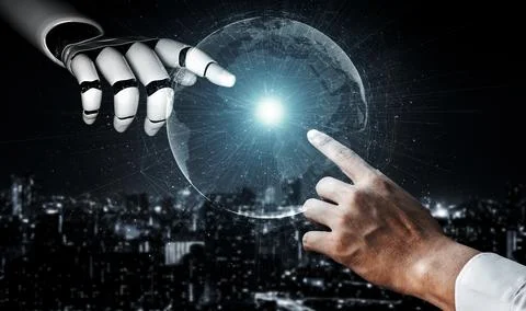 Future artificial intelligence robot and cyborg. 3D illustration. Illustrazione stock