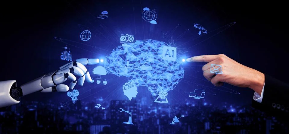 Future artificial intelligence robot and cyborg. 3D illustration. 스톡 일러스트