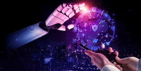 Future artificial intelligence robot and cyborg. 3D illustration. Stock-Illustration