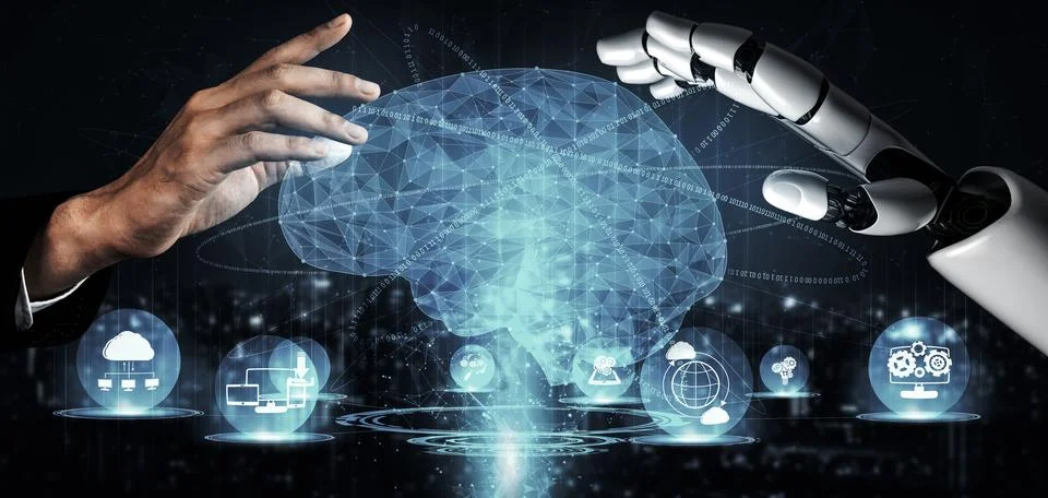 Future artificial intelligence robot and cyborg. 3D illustration. Stock Illustration